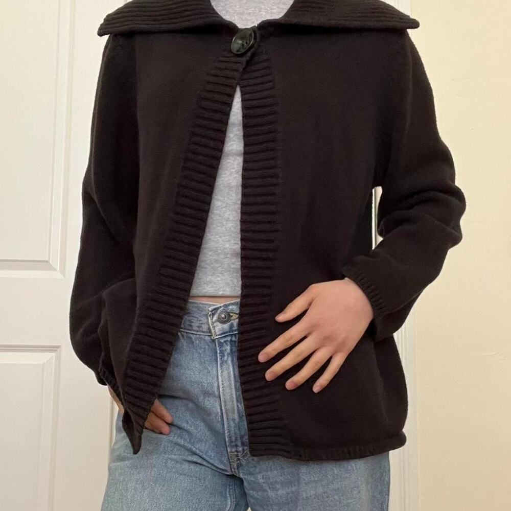 Karen Scott Black Ribbed Y2K Cardigan One Button Closure L